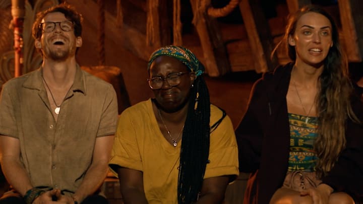 “Huge Dose of Bamboozle” – The fatiguing nature of the game is highlighted as some castaways hit their personal breaking points. Following tribal, one castaway is left visibly shaken after being left out of the vote. Then, an epic blindside takes place at tribal council, leaving some players spinning, on SURVIVOR, Wednesday, Nov. 26 Photo: CBS ©2025 CBS Broadcasting, Inc. All Rights Reserved. Highest quality screengrab available. “Huge Dose of Bamboozle” – The fatiguing nature of the game is highlighted as some castaways hit their personal breaking points. Following tribal, one castaway is left visibly shaken after being left out of the vote. Then, an epic blindside takes place at tribal council, leaving some players spinning, on SURVIVOR, Wednesday, Nov. 26 Photo: CBS ©2025 CBS Broadcasting, Inc. All Rights Reserved. Highest quality screengrab available.