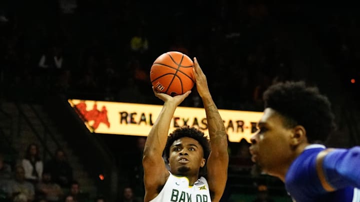 Dec 5, 2023; Waco, Texas, USA; Baylor Bears guard Langston Love (13) scores a basket against the