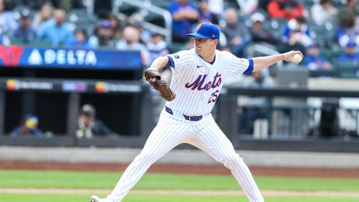 Mar 31, 2024; New York City, New York, USA; New York Mets relief pitcher Brooks Raley (25) pitches in the ninth inning against the Milwaukee Brewers at Citi Field. Mandatory Credit: Wendell Cruz-Imagn Images Mar 31, 2024; New York City, New York, USA; New York Mets relief pitcher Brooks Raley (25) pitches in the ninth inning against the Milwaukee Brewers at Citi Field. Mandatory Credit: Wendell Cruz-Imagn Images
