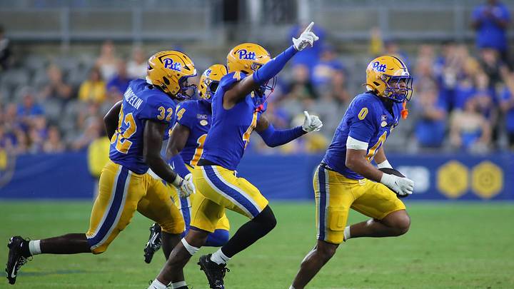 Pittsburgh Panthers linebacker Braylan Lovelace (0) celebrates with his teammates after intercepting a pass during the second half against the Syracuse Orange at Acrisure Stadium in Pittsburgh, PA on September 17, 2026. Pittsburgh Panthers linebacker Braylan Lovelace (0) celebrates with his teammates after intercepting a pass during the second half against the Syracuse Orange at Acrisure Stadium in Pittsburgh, PA on September 17, 2026.