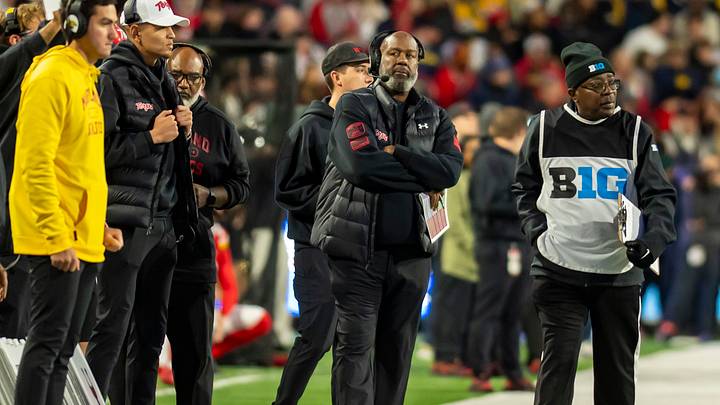 Maryland Terrapins head coach Mike Locksley walks the sidelines during the first half against the Michigan Wolverines at SECU Stadium. Maryland Terrapins head coach Mike Locksley walks the sidelines during the first half against the Michigan Wolverines at SECU Stadium.