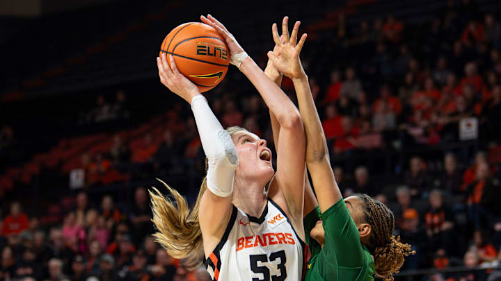 Oregon State's Kelsey Rees (53) puts up a shot during an NCAA basketball game at Gill Coliseum on Thursday, Jan. 9, 2025, in Corvallis, Ore. Oregon State's Kelsey Rees (53) puts up a shot during an NCAA basketball game at Gill Coliseum on Thursday, Jan. 9, 2025, in Corvallis, Ore.