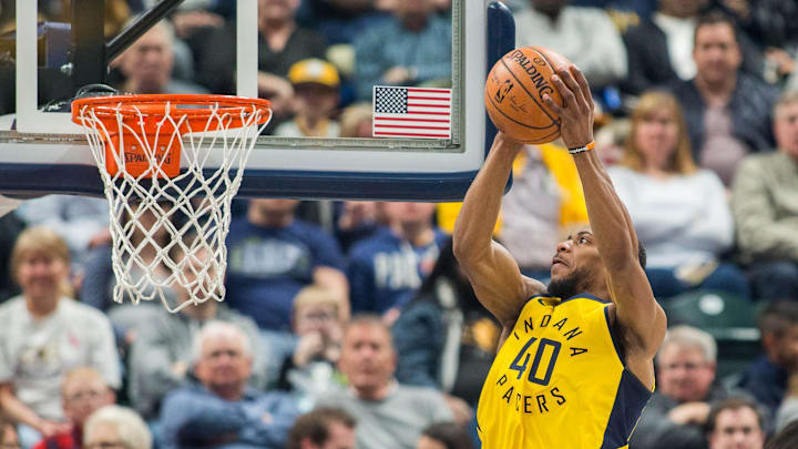 Mar 23, 2018; Indianapolis, IN, USA; Indiana Pacers guard Glenn Robinson III (40) shoots the ball in the first half against the LA Clippers at Bankers Life Fieldhouse. Mandatory Credit: Trevor Ruszkowski-Imagn Images