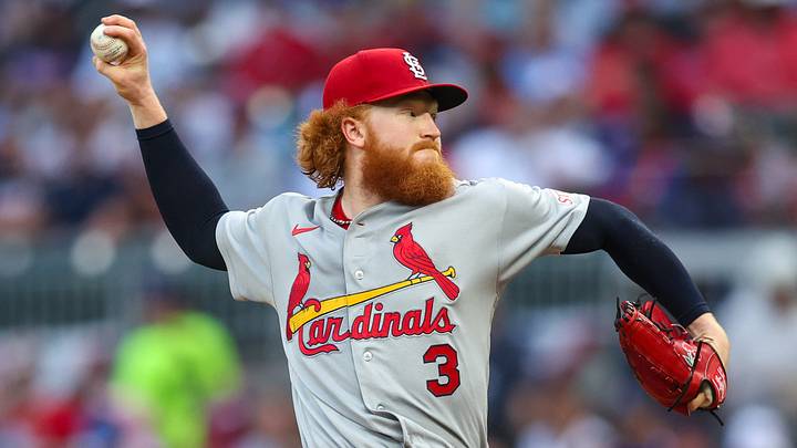 Jul 2, 2026; Atlanta, Georgia, USA; St. Louis Cardinals pitcher Dustin May (3) throws against the Atlanta Braves in the first inning at Truist Park. Mandatory Credit: Brett Davis-Imagn Images Jul 2, 2026; Atlanta, Georgia, USA; St. Louis Cardinals pitcher Dustin May (3) throws against the Atlanta Braves in the first inning at Truist Park. Mandatory Credit: Brett Davis-Imagn Images