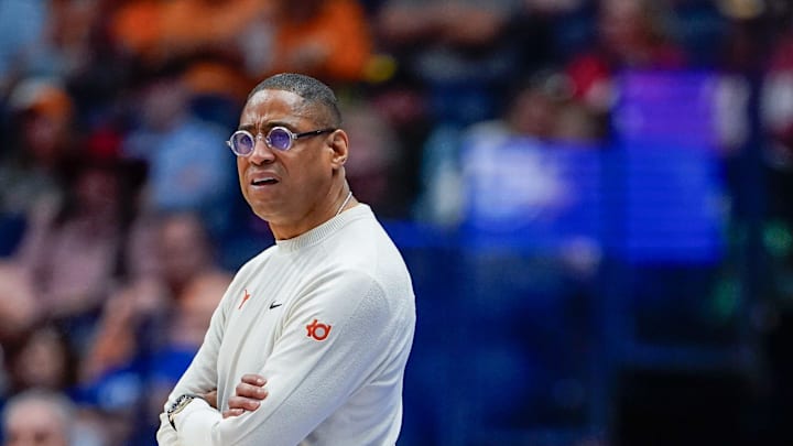 Texas head coach Rodney Terry surveys the court during the first half against Tennessee during a Southeastern Conference tournament quarterfinal game at Bridgestone Arena in Nashville, Tenn., Friday, March 14, 2025. Texas head coach Rodney Terry surveys the court during the first half against Tennessee during a Southeastern Conference tournament quarterfinal game at Bridgestone Arena in Nashville, Tenn., Friday, March 14, 2025.