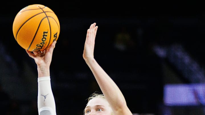Michigan guard Olivia Olson (1) shoots the ball during the first round of the NCAA Women's Basketball Tournament between Michigan and Iowa State at Purcell Pavilion on Friday, March 21, 2025, in South Bend. Michigan guard Olivia Olson (1) shoots the ball during the first round of the NCAA Women's Basketball Tournament between Michigan and Iowa State at Purcell Pavilion on Friday, March 21, 2025, in South Bend.