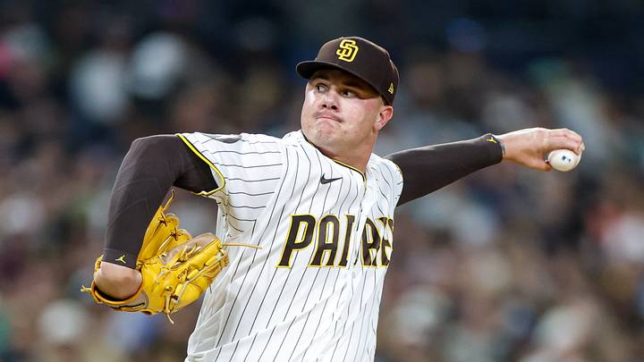 Aug 22, 2026; San Diego, California, USA; San Diego Padres relief pitcher Adrian Morejon (50) throws a pitch during the eighth inning against the Minnesota Twins at Petco Park. Mandatory Credit: David Frerker-Imagn Images Aug 22, 2026; San Diego, California, USA; San Diego Padres relief pitcher Adrian Morejon (50) throws a pitch during the eighth inning against the Minnesota Twins at Petco Park. Mandatory Credit: David Frerker-Imagn Images