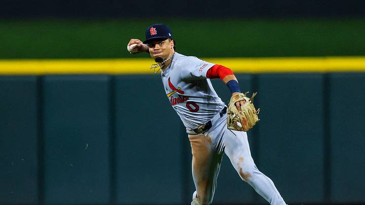Aug 18, 2026; Cincinnati, Ohio, USA; St. Louis Cardinals shortstop Masyn Winn (0) throws to first to get Cincinnati Reds outfielder Hector Rodriguez (not pictured) out in the
eighth inning at Great American Ball Park. Mandatory Credit: Katie Stratman-Imagn Images Aug 18, 2026; Cincinnati, Ohio, USA; St. Louis Cardinals shortstop Masyn Winn (0) throws to first to get Cincinnati Reds outfielder Hector Rodriguez (not pictured) out in the
eighth inning at Great American Ball Park. Mandatory Credit: Katie Stratman-Imagn Images