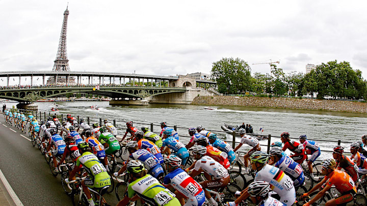 A general view of the peloton during stage twenty of the Tour de France.