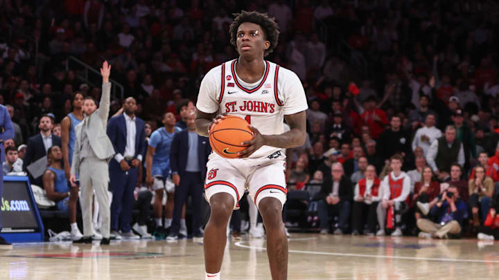 Jan 11, 2025; New York, New York, USA;  St. John's basketball guard Kadary Richmond (1) at Madison Square Garden. 