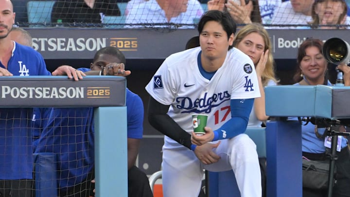 Oct 9, 2025; Los Angeles, California, USA; Los Angeles Dodgers designated hitter Shohei Ohtani (17) in the seventh inning against the Philadelphia Phillies during game four of the NLDS round for the 2025 MLB playoffs at Dodger Stadium. Mandatory Credit: Jayne Kamin-Oncea-Imagn Images Oct 9, 2025; Los Angeles, California, USA; Los Angeles Dodgers designated hitter Shohei Ohtani (17) in the seventh inning against the Philadelphia Phillies during game four of the NLDS round for the 2025 MLB playoffs at Dodger Stadium. Mandatory Credit: Jayne Kamin-Oncea-Imagn Images