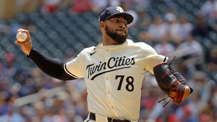 Minnesota Twins starting pitcher Simeon Woods Richardson (78) throws to the Houston Astros in the second inning at Target Field in Minneapolis on July 7, 2024. 