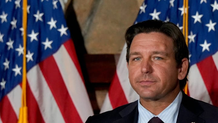 Gov. Ron DeSantis speaks at the Heritage Center, Jan. 30, 2026, in Vero Beach as the city celebrates America’s 250th Anniversary. Vero Beach officials are set to gather at the center that was built in 1935 and served as the Servicemen’s Center during World War II; acting as a gathering space for service organizations to dance and listen to music.