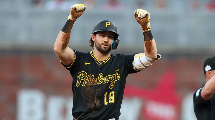 Jun 5, 2026; Atlanta, Georgia, USA; Pittsburgh Pirates shortstop Jared Triolo (19) reacts after a double against the Atlanta Braves in the third inning at Truist Park. Mandatory Credit: Brett Davis-Imagn Images Jun 5, 2026; Atlanta, Georgia, USA; Pittsburgh Pirates shortstop Jared Triolo (19) reacts after a double against the Atlanta Braves in the third inning at Truist Park. Mandatory Credit: Brett Davis-Imagn Images