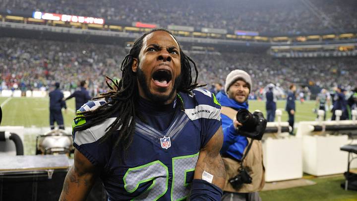 Seattle, WA, USA; Seattle Seahawks cornerback Richard Sherman (25) after the Seattle Seahawks intercepted a pass thrown by San Francisco 49ers quarterback Colin Kaepernick (7) (not pictured) during the 2013 NFC Championship football game against the San Francisco 49ers at CenturyLink Field. Seattle defeated San Francisco 23-17. Mandatory Credit: Steven Bisig-USA TODAY Sports Seattle, WA, USA; Seattle Seahawks cornerback Richard Sherman (25) after the Seattle Seahawks intercepted a pass thrown by San Francisco 49ers quarterback Colin Kaepernick (7) (not pictured) during the 2013 NFC Championship football game against the San Francisco 49ers at CenturyLink Field. Seattle defeated San Francisco 23-17. Mandatory Credit: Steven Bisig-USA TODAY Sports