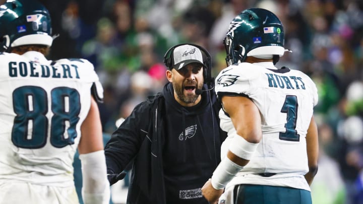 Dec 18, 2023; Seattle, Washington, USA; Philadelphia Eagles head coach Nick Sirianni greets