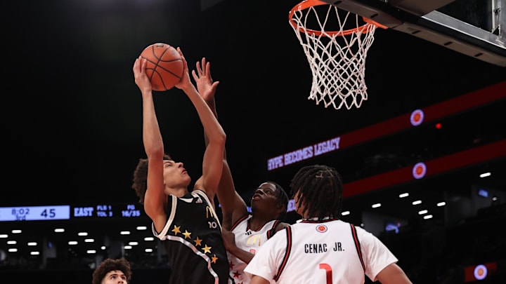 Apr 1, 2025; Brooklyn, NY, USA; McDonald's All American East forward Nate Ament (10) shoots the ball during the second half of the game at Barclays Center. Mandatory Credit: Pamela Smith-Imagn Images Apr 1, 2025; Brooklyn, NY, USA; McDonald's All American East forward Nate Ament (10) shoots the ball during the second half of the game at Barclays Center. Mandatory Credit: Pamela Smith-Imagn Images