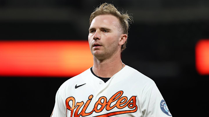 Mar 30, 2026; Baltimore, Maryland, USA; Baltimore Orioles first baseman Pete Alonso (25) looks on during the eighth inning against the Texas Rangers at Oriole Park at Camden Yards. Mandatory Credit: Daniel Kucin Jr.-Imagn Images