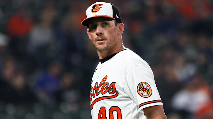 Mar 30, 2026; Baltimore, Maryland, USA; Baltimore Orioles pitcher Chris Bassitt (40) looks on during the fifth inning against the Texas Rangers at Oriole Park at Camden Yards. Mandatory Credit: Daniel Kucin Jr.-Imagn Images