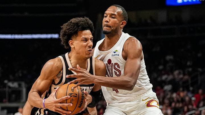 Apr 10, 2026; Atlanta, Georgia, USA; Atlanta Hawks forward Jalen Johnson (1) is defended by Cleveland Cavaliers center Evan Mobley (4) during the first half at State Farm Arena. Mandatory Credit: Dale Zanine-Imagn Images Apr 10, 2026; Atlanta, Georgia, USA; Atlanta Hawks forward Jalen Johnson (1) is defended by Cleveland Cavaliers center Evan Mobley (4) during the first half at State Farm Arena. Mandatory Credit: Dale Zanine-Imagn Images