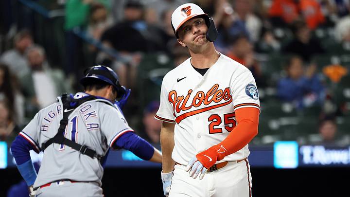 Mar 30, 2026; Baltimore, Maryland, USA; Baltimore Orioles first baseman Pete Alonso (25) strikes out during the fifth inning against the Texas Rangers at Oriole Park at Camden Yards. Mandatory Credit: Daniel Kucin Jr.-Imagn Images Mar 30, 2026; Baltimore, Maryland, USA; Baltimore Orioles first baseman Pete Alonso (25) strikes out during the fifth inning against the Texas Rangers at Oriole Park at Camden Yards. Mandatory Credit: Daniel Kucin Jr.-Imagn Images