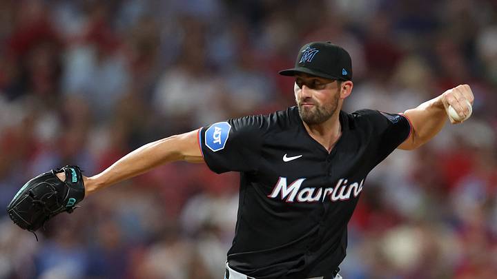 Aug 14, 2024; Philadelphia, Pennsylvania, USA; Miami Marlins pitcher Kent Emanuel (74) throws a pitch during the sixth inning against the Philadelphia Phillies at Citizens Bank Park. Mandatory Credit: Bill Streicher-USA TODAY Sports Aug 14, 2024; Philadelphia, Pennsylvania, USA; Miami Marlins pitcher Kent Emanuel (74) throws a pitch during the sixth inning against the Philadelphia Phillies at Citizens Bank Park. Mandatory Credit: Bill Streicher-USA TODAY Sports