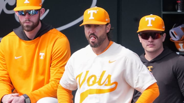 Tennessee baseball coach Tony Vitello during the NCAA college baseball game against St. Bonaventure on Sunday, March 9, 2025, in Knoxville, Tenn. 

Luke Bonfield