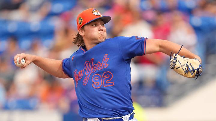 Mar 1, 2026; Port St. Lucie, Florida, USA; New York Mets pitcher Jack Wenninger (92) pitches in the fifth inning against the Houston Astros at Clover Park. Mandatory Credit: Jim Rassol-Imagn Images Mar 1, 2026; Port St. Lucie, Florida, USA; New York Mets pitcher Jack Wenninger (92) pitches in the fifth inning against the Houston Astros at Clover Park. Mandatory Credit: Jim Rassol-Imagn Images
