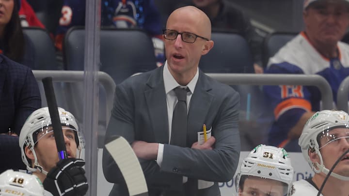 Feb 3, 2026; Elmont, New York, USA; Pittsburgh Penguins head coach Dan Muse coaches against the New York Islanders during the first period at UBS Arena. Mandatory Credit: Brad Penner-Imagn Images Feb 3, 2026; Elmont, New York, USA; Pittsburgh Penguins head coach Dan Muse coaches against the New York Islanders during the first period at UBS Arena. Mandatory Credit: Brad Penner-Imagn Images