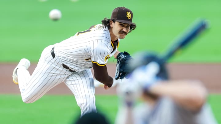 Sep 13, 2025; San Diego, California, USA; San Diego Padres starting pitcher Dylan Cease (84) throws a pitch during the first inning against the Colorado Rockies at Petco Park. Mandatory Credit: David Frerker-Imagn Images Sep 13, 2025; San Diego, California, USA; San Diego Padres starting pitcher Dylan Cease (84) throws a pitch during the first inning against the Colorado Rockies at Petco Park. Mandatory Credit: David Frerker-Imagn Images