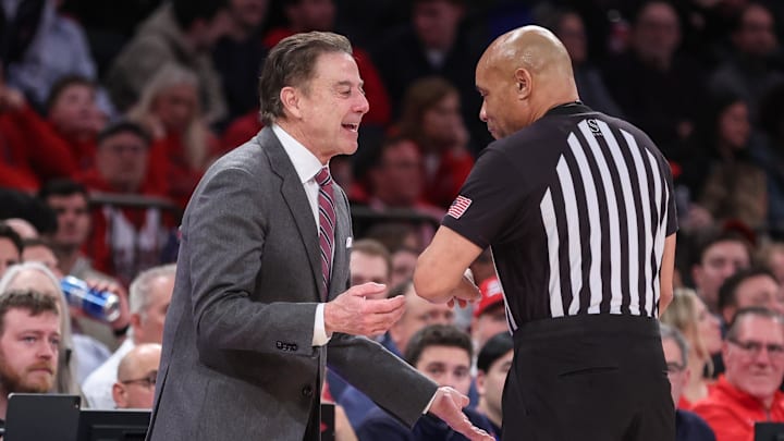 Jan 20, 2026; New York, New York, USA;  St. John's basketball head coach Rick Pitino argues with an official in the second half against the Seton Hall Pirates at Madison Square Garden.