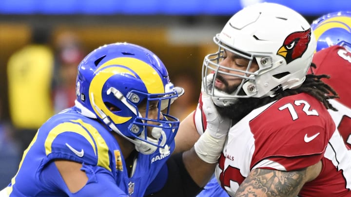 Nov 13, 2022; Inglewood, California, USA; Los Angeles Rams defensive tackle Aaron Donald (99) and