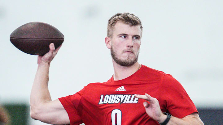 Louisville quarterback Tyler Shough during Pro Day at the UofL Football's Trager Indoor Practice Facility Tuesday, March 25, 2025. Louisville quarterback Tyler Shough during Pro Day at the UofL Football's Trager Indoor Practice Facility Tuesday, March 25, 2025.