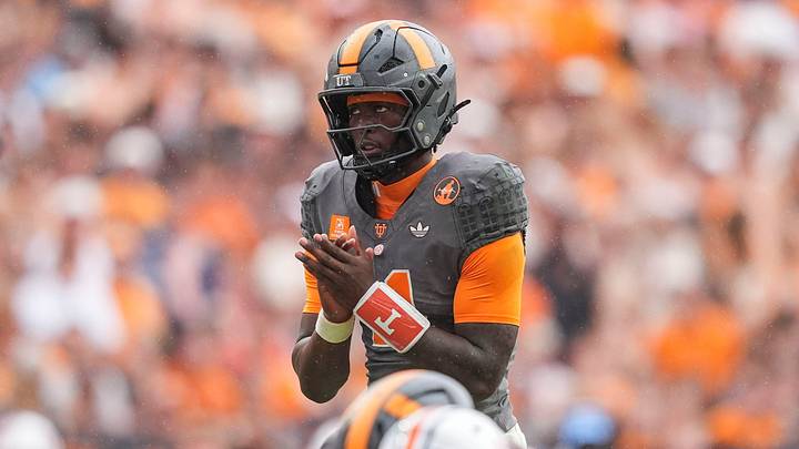 Tennessee quarterback Faizon Brandon (11) looks up before a snap during a college football game between Tennessee and Auburn at Neyland Stadium in Knoxville, Tenn., on Oct. 3, 2026.