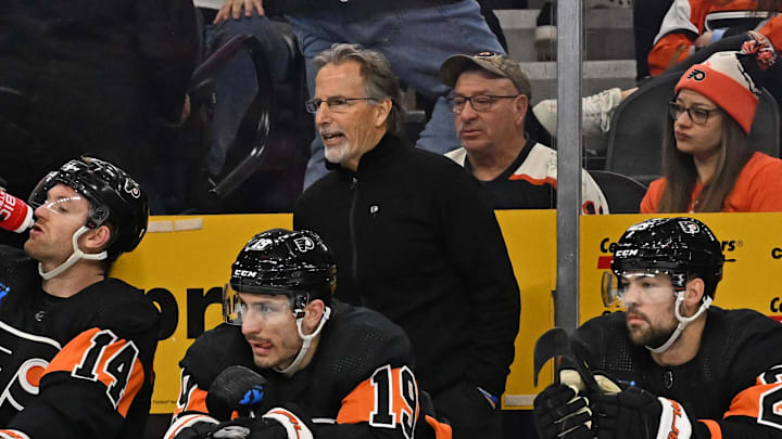 Jan 21, 2024; Philadelphia, Pennsylvania, USA;  Philadelphia Flyers head coach John Tortorella