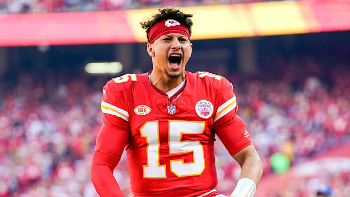Oct 22, 2023; Kansas City, Missouri, USA; Kansas City Chiefs quarterback Patrick Mahomes (15) takes