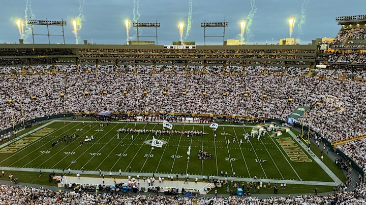 The pregame fireworks before Packers-Commanders.