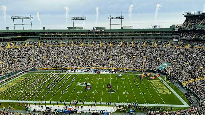 The scene at Lambeau Field before Packers-Panthers kickoff.