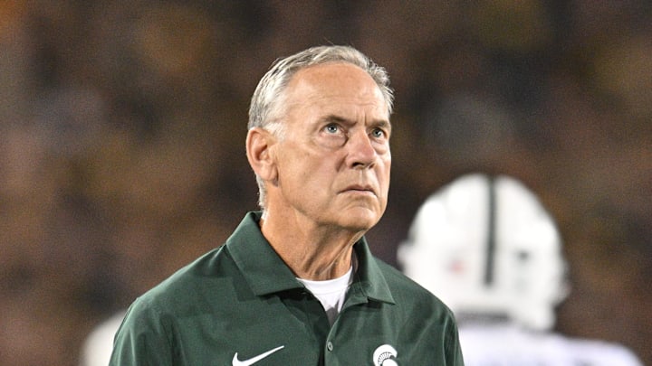 Sep 30, 2023; Iowa City, Iowa, USA; Former Michigan State Spartans head coach Mark Dantonio looks on