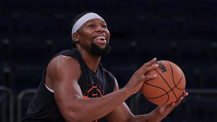 New York Knicks forward Guerschon Yabusele warms up before the game against the Washington Wizards. New York Knicks forward Guerschon Yabusele warms up before the game against the Washington Wizards.