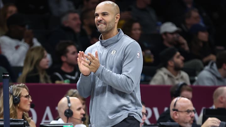 Oct 29, 2025; Brooklyn, New York, USA; Brooklyn Nets head coach Jordi Fernandez reacts to a call in the first quarter against the Atlanta Hawks at Barclays Center. Mandatory Credit: Wendell Cruz-Imagn Images Oct 29, 2025; Brooklyn, New York, USA; Brooklyn Nets head coach Jordi Fernandez reacts to a call in the first quarter against the Atlanta Hawks at Barclays Center. Mandatory Credit: Wendell Cruz-Imagn Images