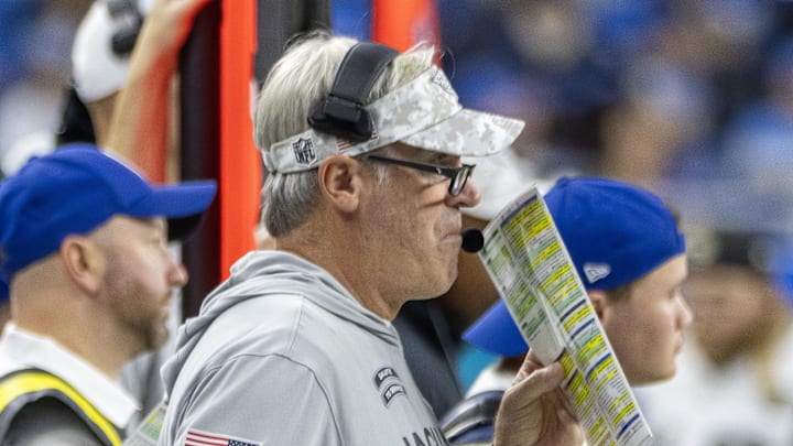 Nov 17, 2024; Detroit, Michigan, USA; Jacksonville Jaguars head coach Doug Pederson watches the action from the sidelines during the first half of the game against the Detroit Lions at Ford Field. Mandatory Credit: David Reginek-Imagn Images