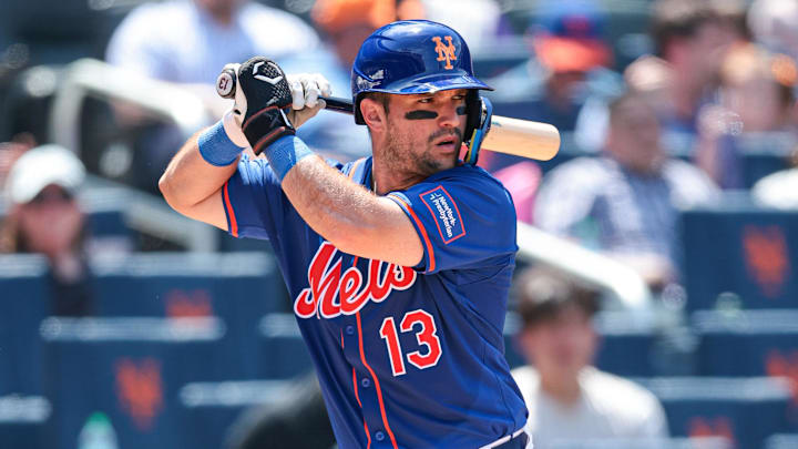 Jun 2, 2024; New York City, New York, USA; New York Mets catcher Luis Torrens (13) at bat during the third inning against the Arizona Diamondbacks at Citi Field. Mandatory Credit: Vincent Carchietta-USA TODAY Sports