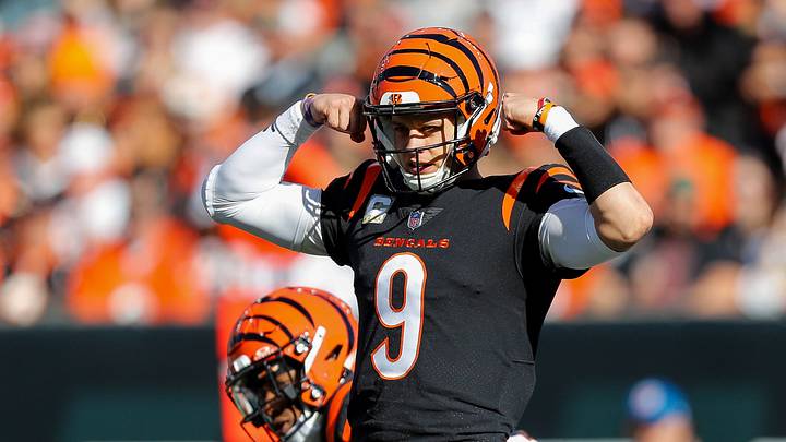 Nov 12, 2023; Cincinnati, Ohio, USA; Cincinnati Bengals quarterback Joe Burrow (9) calls a play during the first half against the Houston Texans at Paycor Stadium. Mandatory Credit: Katie Stratman-USA TODAY Sports Nov 12, 2023; Cincinnati, Ohio, USA; Cincinnati Bengals quarterback Joe Burrow (9) calls a play during the first half against the Houston Texans at Paycor Stadium. Mandatory Credit: Katie Stratman-USA TODAY Sports
