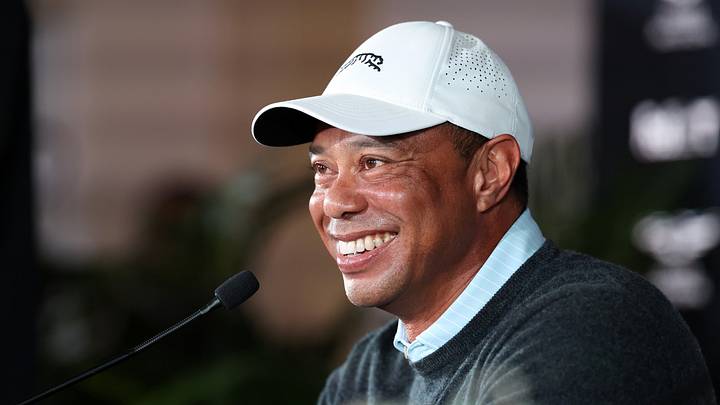 Feb 17, 2026; Pacific Palisades, CA, USA; Genesis Invitational tournament host Tiger Woods speaks to the media during a press conference at Riviera Country Club. Feb 17, 2026; Pacific Palisades, CA, USA; Genesis Invitational tournament host Tiger Woods speaks to the media during a press conference at Riviera Country Club.