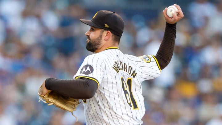 Jul 30, 2024; San Diego, California, USA; San Diego Padres starting pitcher Matt Waldron (61) throws a pitch during the first inning against the Los Angeles Dodgers at Petco Park. Mandatory Credit: David Frerker-USA TODAY Sports Jul 30, 2024; San Diego, California, USA; San Diego Padres starting pitcher Matt Waldron (61) throws a pitch during the first inning against the Los Angeles Dodgers at Petco Park. Mandatory Credit: David Frerker-USA TODAY Sports