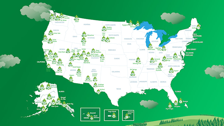 A map of the 63 National Parks in the U.S.