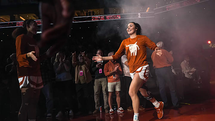 Texas Longhorns guard Shaylee Gonzales (2) exits the tunnel ahead of the women   s basketball game