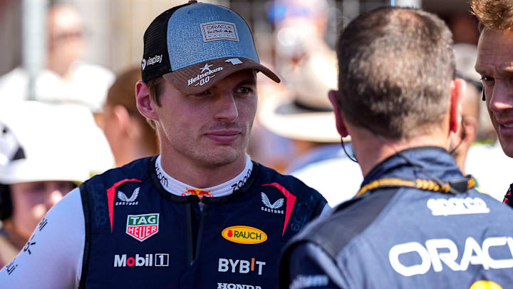 Oct 20, 2024; Austin, Texas, USA; Oracle Red Bull Racing driver Max Verstappen talks to team mates at the starting grid at the Formula 1 Pirelli United States Grand Prix at Circuit of the Americas. Mandatory Credit: Aaron E. Martinez-Imagn Images Oct 20, 2024; Austin, Texas, USA; Oracle Red Bull Racing driver Max Verstappen talks to team mates at the starting grid at the Formula 1 Pirelli United States Grand Prix at Circuit of the Americas. Mandatory Credit: Aaron E. Martinez-Imagn Images