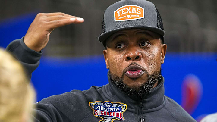 Texas Longhorns running backs coach Tashard Choice speaks to media at Texas Media Day at the Superdome on Saturday, Dec. 30, 2023 in New Orleans, Louisiana. The Texas Longhorns will take on the Washington Huskies in the College Football Playoff Semi-Finals on January 1, 2024.